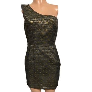 Sexy Black & Gold Metallic One Shoulder Party Mini Dress forever 21 nwts Glam M